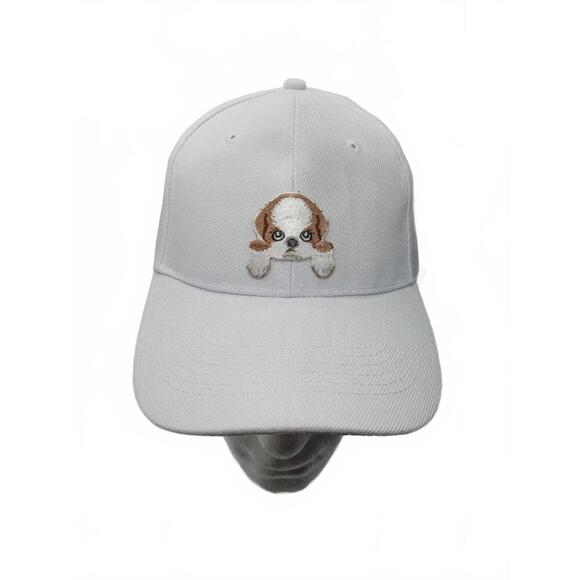 Puppy Dog Embroidered White Baseball Cap King Charles Cavalier Cute - Picture 1 of 7